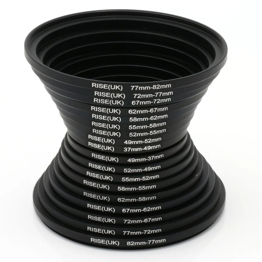 

RISE(UK)18pcs 37-82mm 82-37mm Lens Step Up Down Ring Filter Adapter Set 37 49 52 55 58 62 67 72 77 82 mm free shipping