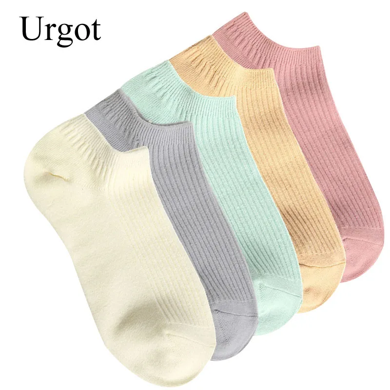 Urgot, 5 пар, женские носки, чистый хлопок, двойная игла, весна-лето, хлопковые носки, яркие цвета, женские носки-башмачки, Calcetines Mujer