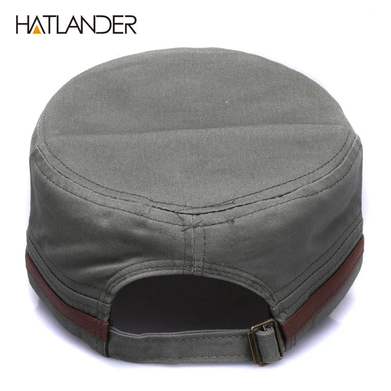  [HATLANDER]New fashion cotton Military hats for men women adjustable Flat top Army caps naval vinta