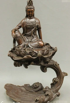 

Fast Shipping>17" China Pure Bronze Buddhism GuanYin Kwan-yin Fast Goddess Lotus Buddha Statue