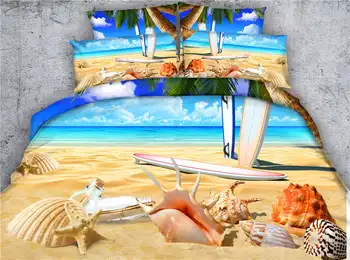

3d sandy beach shell sea scenery comforter bedding duvet covers sets twin full queen king cal king size polyester woven 500TC