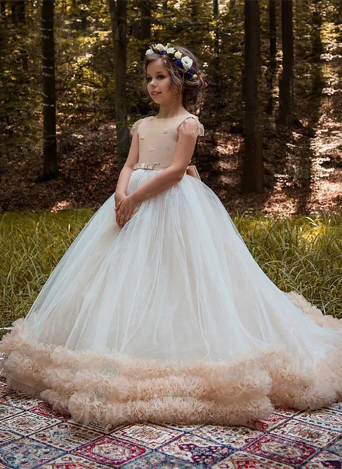 16-1           Flower Girl Dresses Sleeves O-neck Formal Lace Custom Made First Communion Gowns