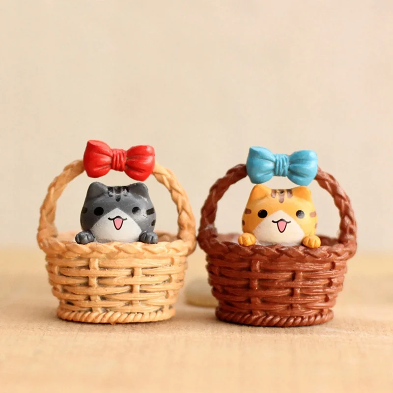 

1 Piece Small Cute Soft Toy Decor Ornament Stress Reliever Cartoon Simulation Micro Landscape Basket Cat Shaped