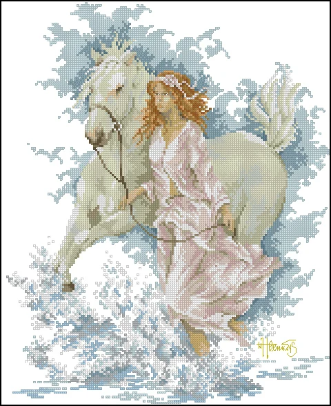 Counted Cross Stitch Kit with Color Symbolic Scheme bst:478 Girl With A Horse Counted Cross Stitch Kit with Color Symbolic Scheme bst:478 Girl With A Horse