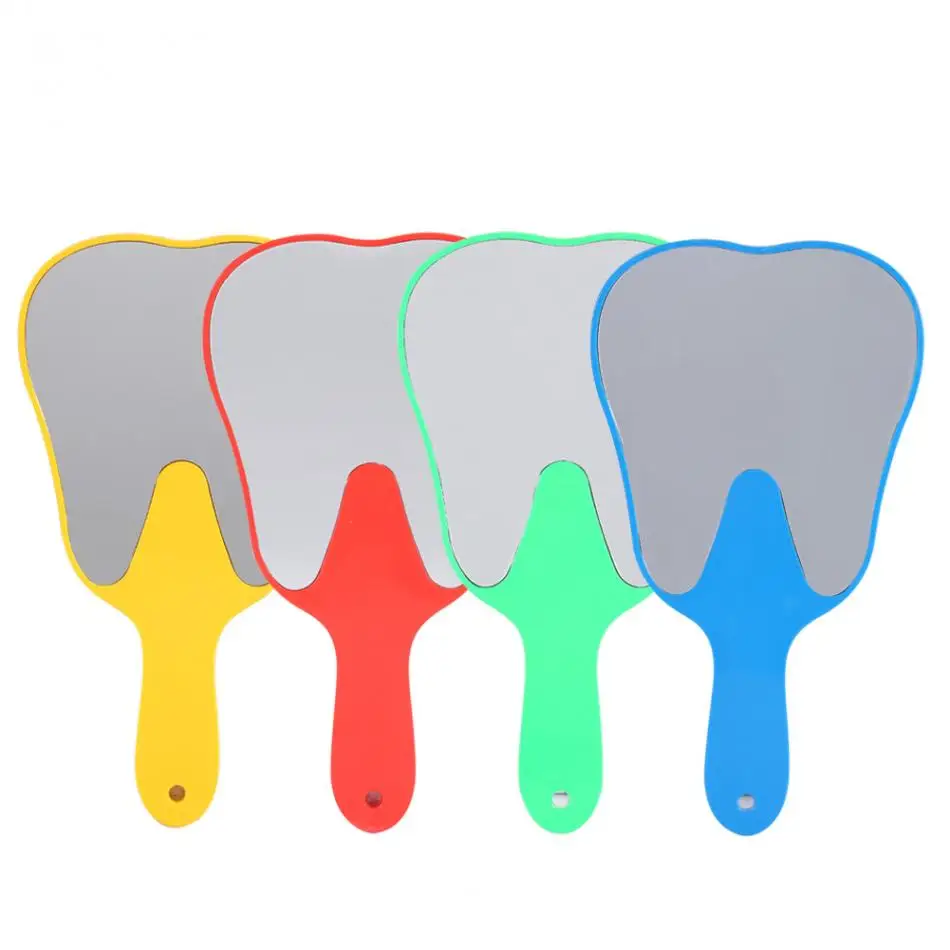 

4Colors Useful Cute Hand Mirror Tooth Shaped Plastic Handle Oral Teeth Care Unbreakable Patient Dental Mirror Tool For Dentist