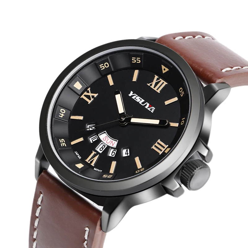 

YISUYA Roman Numbers Quartz Watch Men Business Hour Cool Genuine Leather Band Date-Day Casual Clock relogio masculino Gift