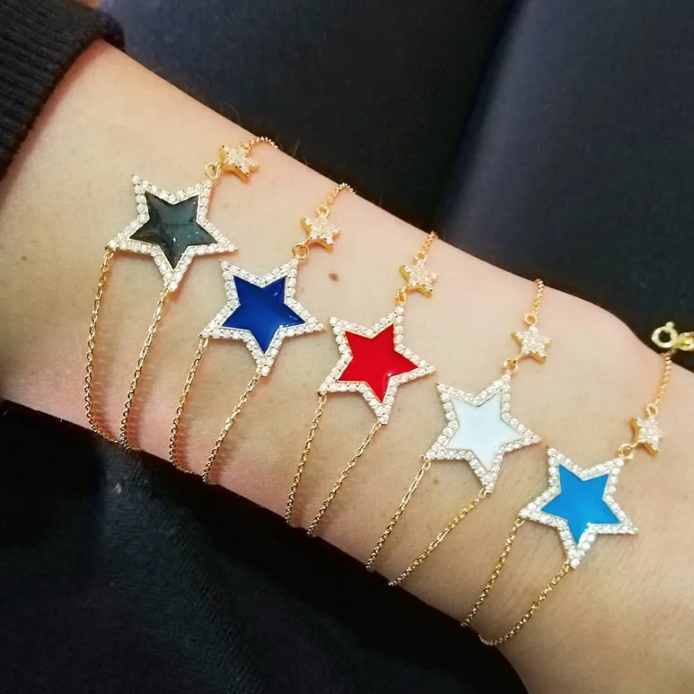 Белый Синий Красный Эмаль Звезда cz Звезда Шарм Дизайн Золото Заполненные Высокое качество для женщин леди ювелирные изделия браслет