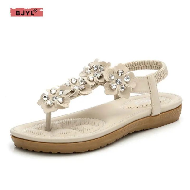 

BJYL New 2019 Summer Beach Sandals Women Flip Flops Rhinestone Flat Heel Non-slip Women's Sandals Fashion Brand Summer Shoes