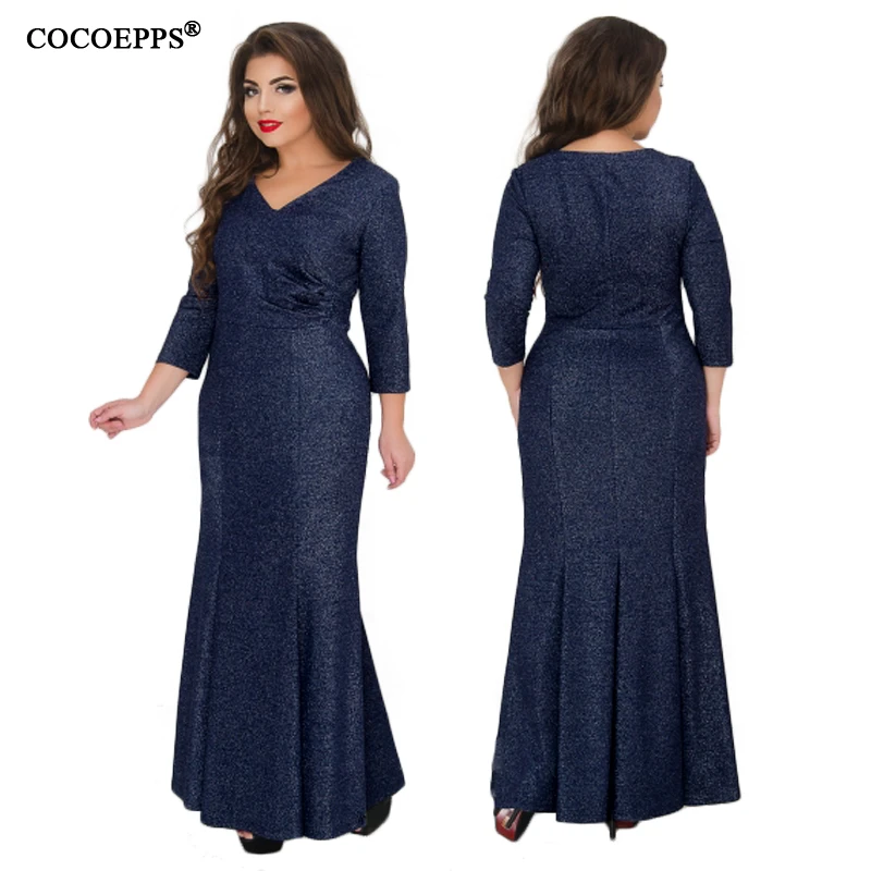 5XL 6XL 2018 Big Size Mermaid Evening Party Long Dress Plus Size Autumn Witer maxi Dress Large Size Elegant women Dress blue 5XL 6XL 2018 Big Size Mermaid Evening Party Long Dress Plus Size Autumn Witer maxi Dress Large Size Elegant women Dress blue
