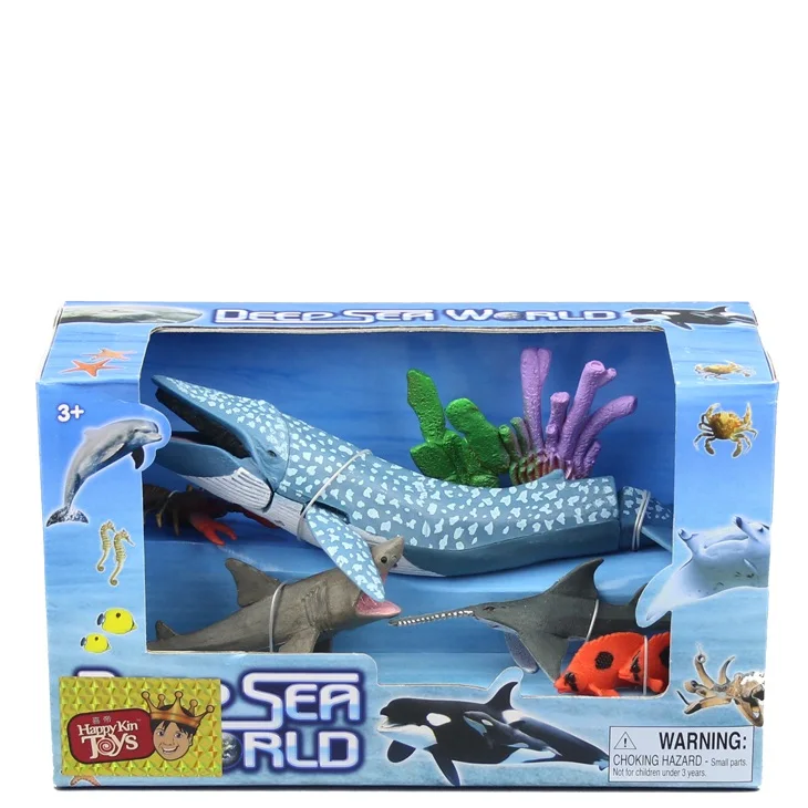 Морские животные игрушка модель подвижных суставов хорошее качество большой кит Акула Осьминог дельфины кальмары коралловые животные - Цвет: Синий