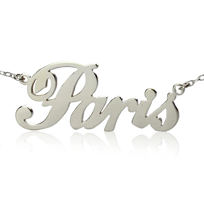 

Wholesale Paris Hilton Style Name Necklace Silver Nameplate Pendent Custom Initial Fashion Women Jewelry