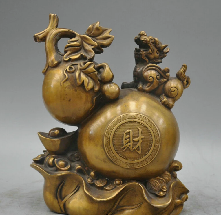 huij 006990 9 Bronze Treasure Gourd Lion Good Luck Sculpture Statue