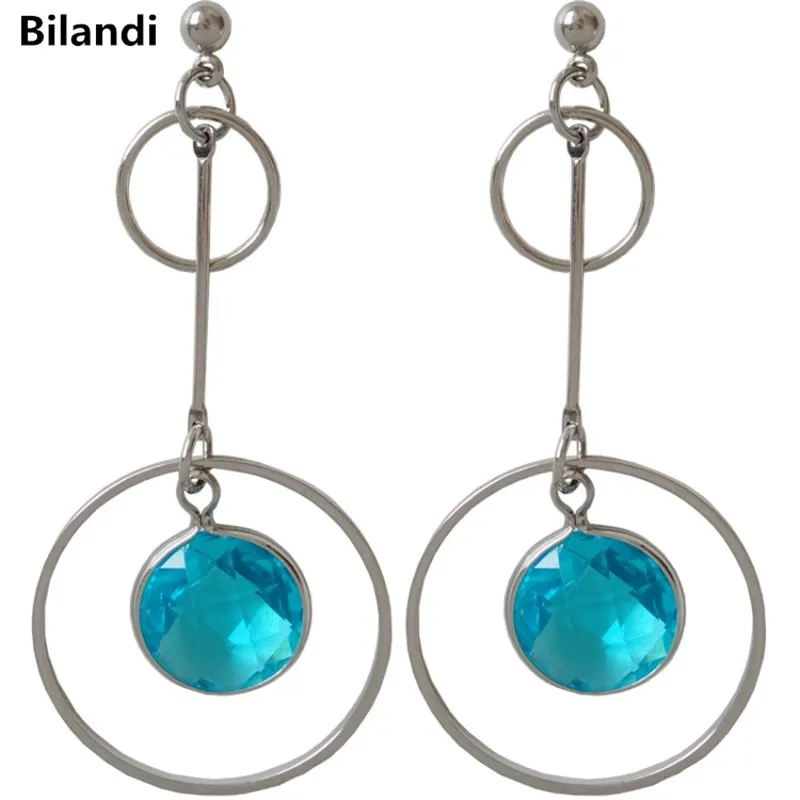 

Newest Design Metal Circles With Blue Clear Resin Drop Earring For Lady Jewelry