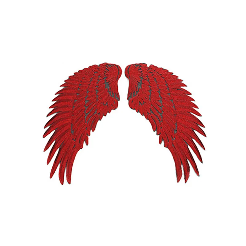 Clothes Patch Iron On DIY Popular Slivery 3 Sizes Wings Patches 3D Feather Golden Sequined Patch Sew On Applique 1Pair - Цвет: Red L