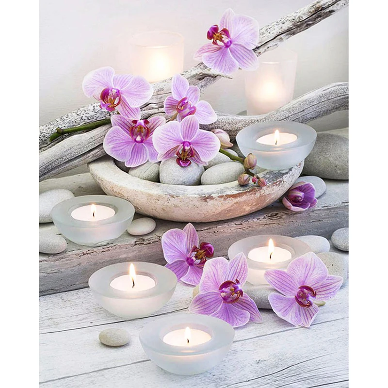 

5d Diy square Diamond Painting Cross Stitch -Candle flower- 3d Round Embroidery Needlework Illustration Full Rhinestone Mosaic