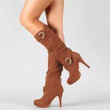 2019 Autumn Winter Woman Knee-High Long Boots Belt Buckle Roman Women Boots Round Toe High Heel Shoes Plus Size 34-43 botas 2019 Autumn Winter Woman Knee-High Long Boots Belt Buckle Roman Women Boots Round Toe High Heel Shoes Plus Size 34-43 botas