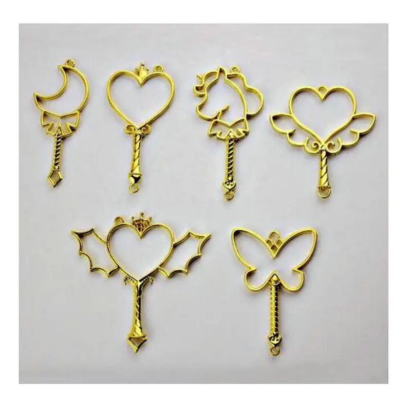 

6pcs Unicorn Magic Stick Metal Frame Jewelry Pendant Accessories DIY UV Resin Charms Handmade Gift Open Bezels Craft