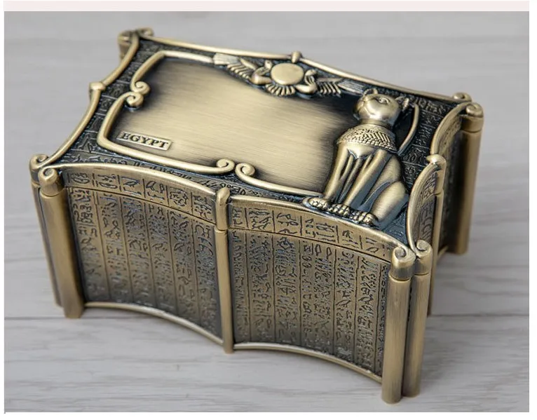 Egyptian style bronze color metal jewelry box cotton swabs box metal storage boxdrawer organizer Z188