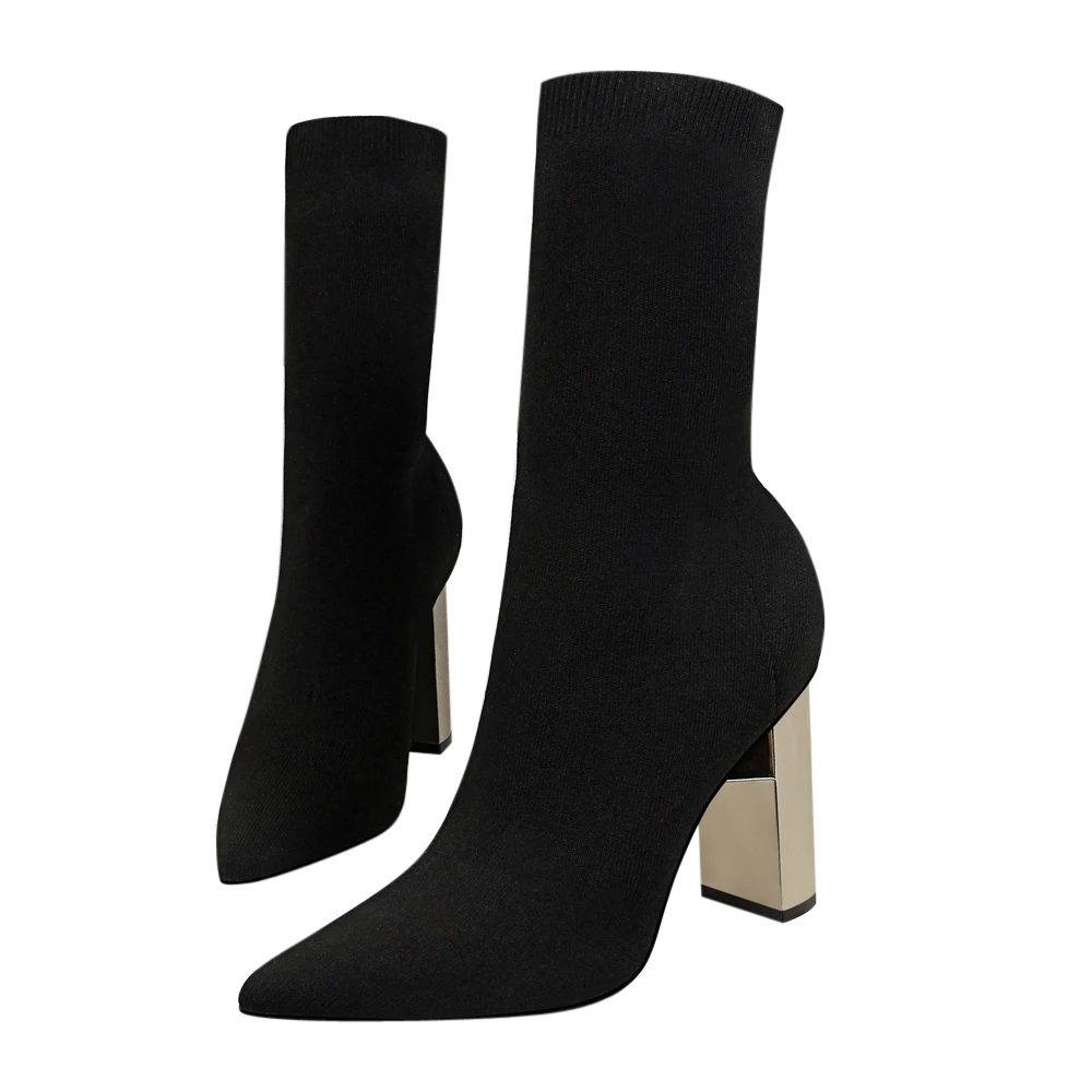 

Plus Size Women PU Leather Sexy Temperament 9.5CM High Heels Nightclub Dance Party Boots Fashion Mid Calf Boots Shoes DS-A0329