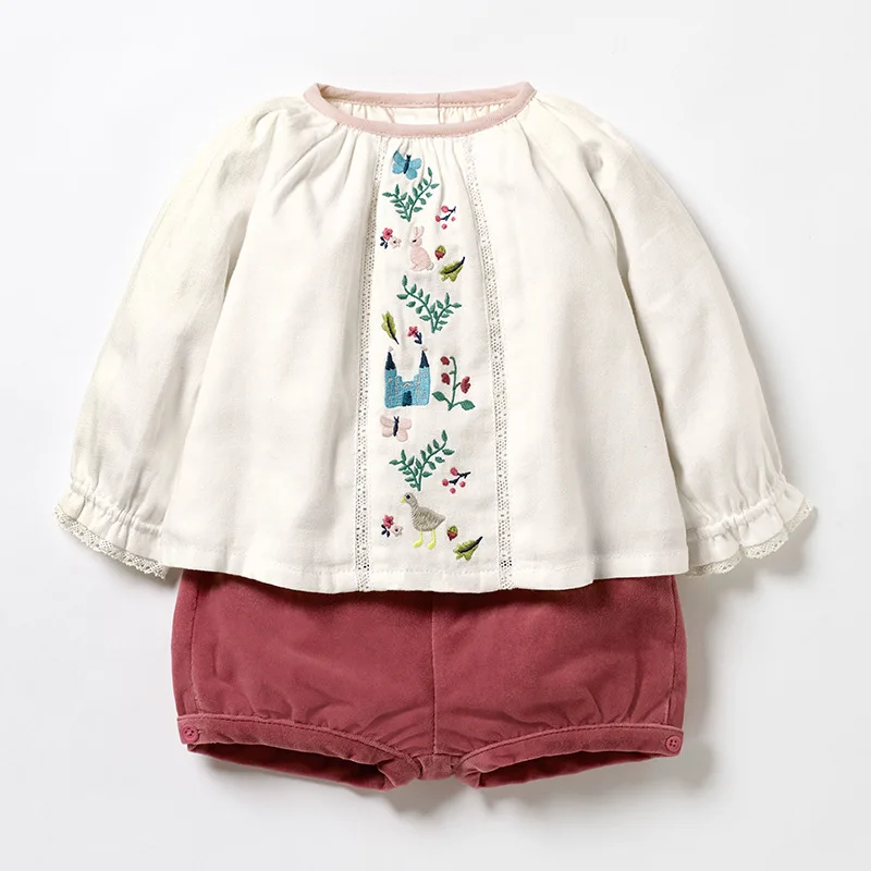 

Little Maven New Spring Autumn Kids O-neck Embroidery Pants Floral leaves Animals Cotton Woven Girls Casual Long-sleeved Sets