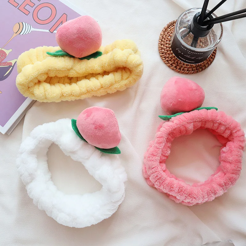 

Ins Hot Korean Washing Headband Solid Coral Fleece Elastic Rubber Band Cute Peach Type Headdress For Women Face Mask Hairband
