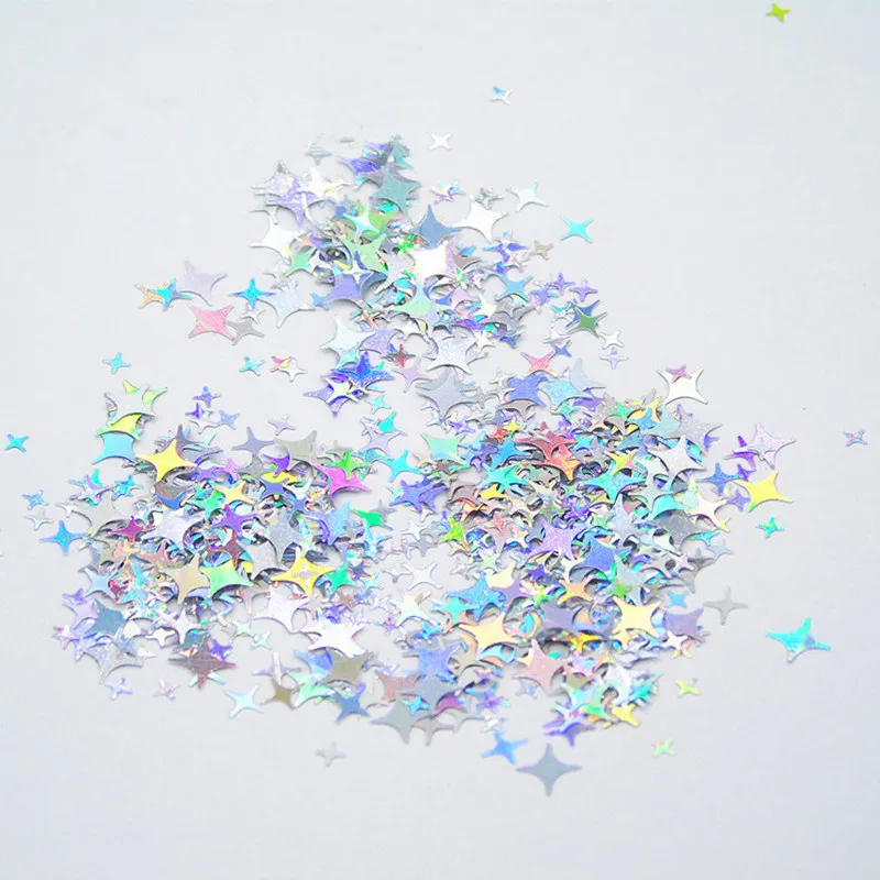 

1jar Laser Four Angle Stars Nail Glitter Sequins Mixes size Nail Sequins Cross Star Paillettes Sparkles DIY Nail Art Decoration