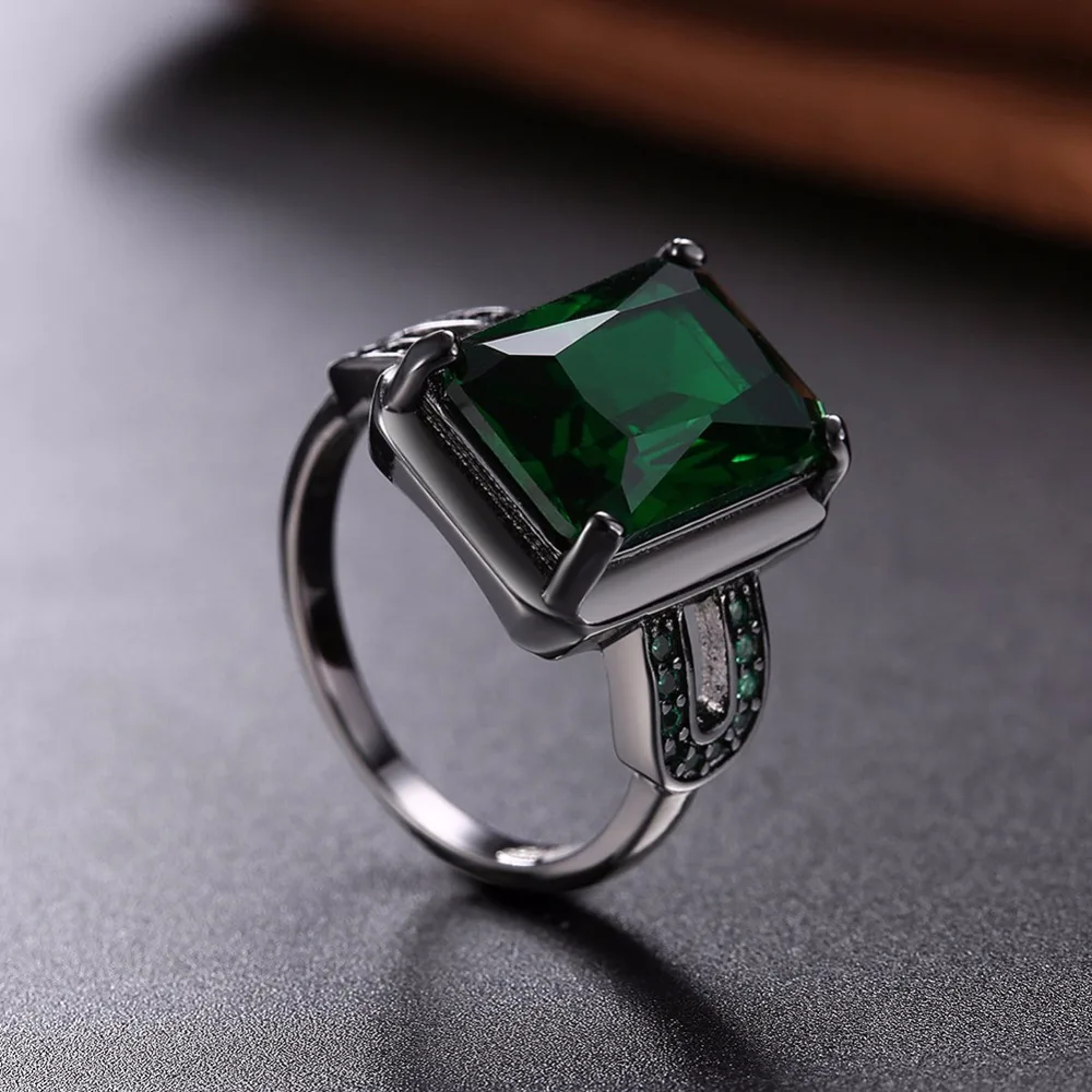 Hyperbole Square Green Cubic Zirconia Party Ring Accessorise Black Gun Color Rings For Womens Fashion Jewelry(JewelOra RI103313)