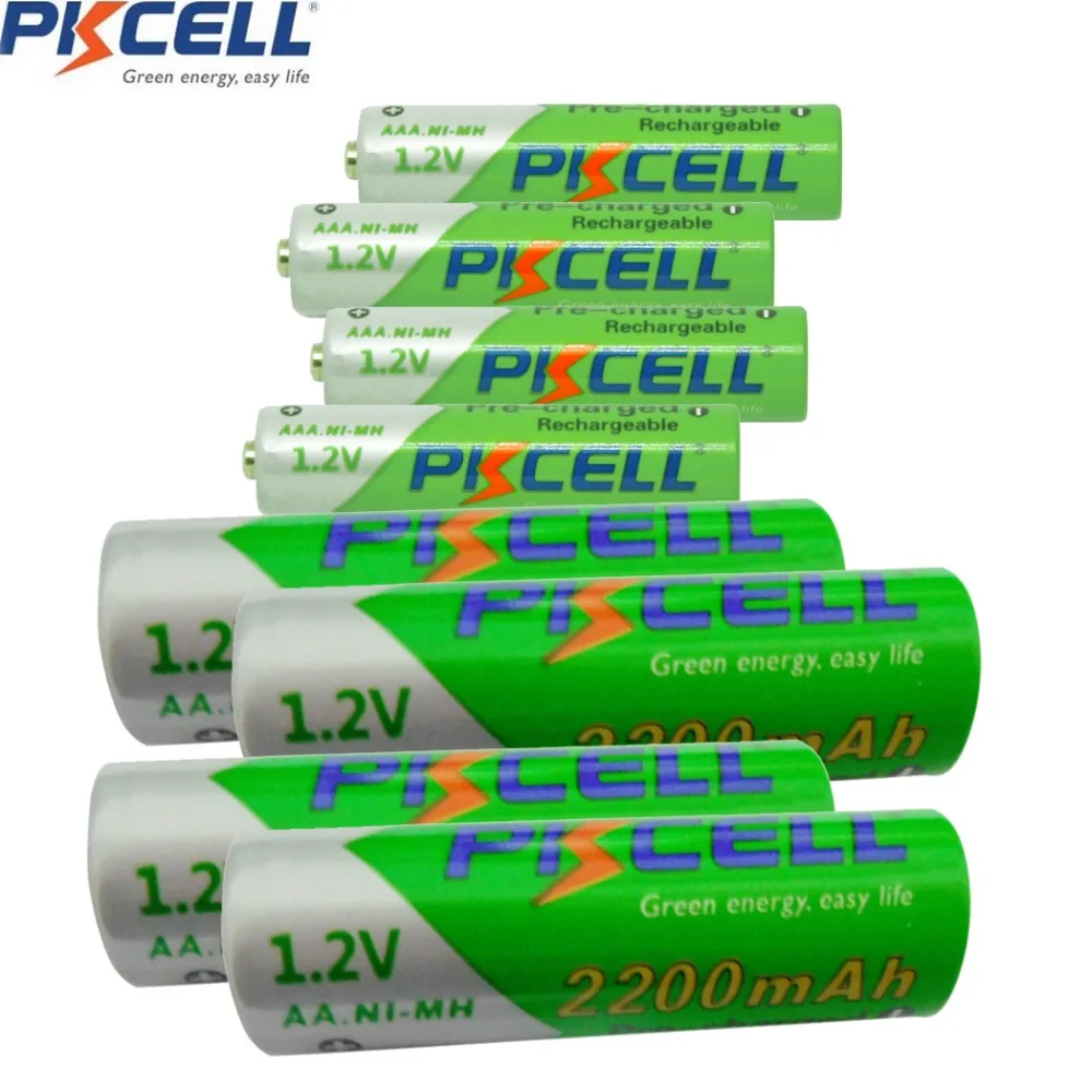 

PKCELL 4Pcs 2200MAH AA Batteries +4Pcs 850MAH AAA Batteries Low self-discharge Durable 1.2V Ni-MH Rechargeable Batteries