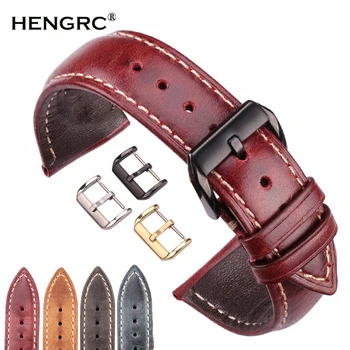 

Genuine Leather Watch Strap Women Men Oil Wax Cowhide Watchband 18 20 22 24mm 4 Colors Clock Bracelet For Watches Metal Clasp