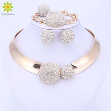 Ювелирные наборы для женщин золотого цвета свадебные аксессуары ожерелье серьги набор Мода Кристалл Подвеска Костюм