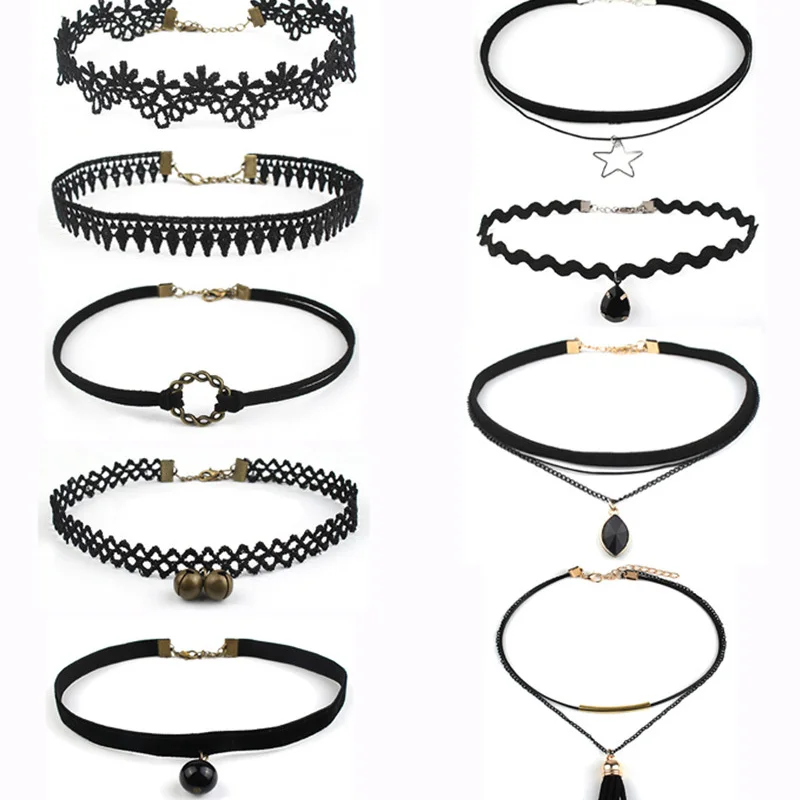 9pcs set Harajuku Simple Velvet Lace Choker Necklace Sets for Women Gothic Chocker Collar Neck font