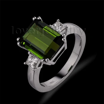 

Romantic Emerald Cut 7x9mm Fashion 18Kt White Gold Diamond Green Tourmaline Ring SR00100