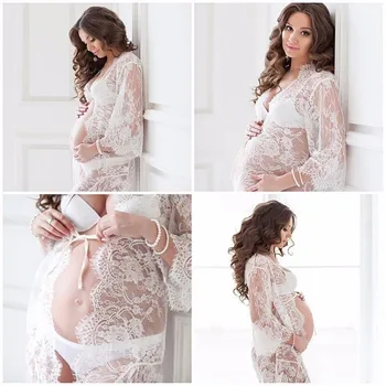 

White Lace Maternity Dress Eyelashes Lace Pregnancy Dress Maternity Potography Props Maternity Nightdress Clothes DS39