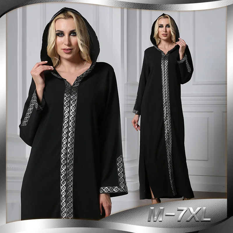 

Women Long Hoodies Muslim Dress Middle East UAE Turkey Robe Abaya Dubai Moroccan Kaftan Turkish Islamic Clothing Patchwork 7XL