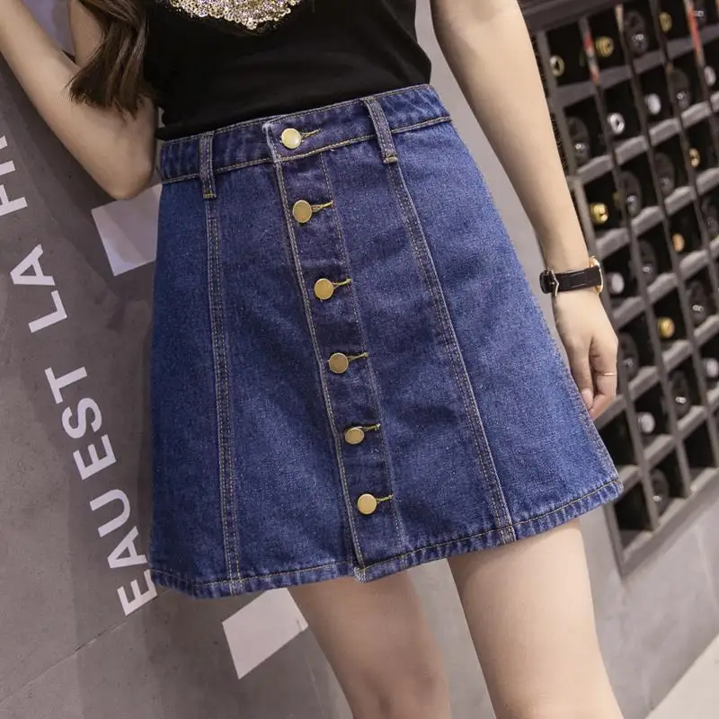 EXOTAO Single Breasted Mini Denim Skirts for Lady Solid Empire Harajuku Skirt Spring Saia 2018 Fashion Faldas Women A-Line Jupe | Женская