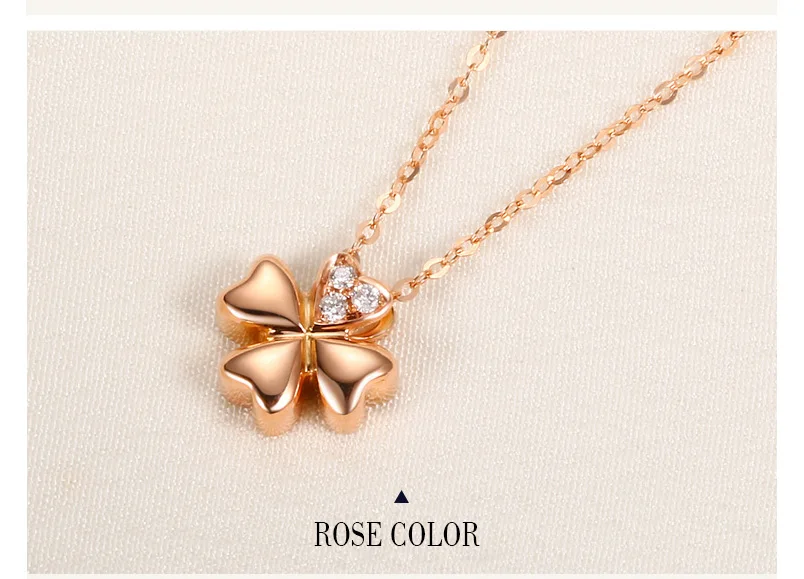 18k Gold Diamond Necklace Pendant Female Women Girl Miss Gift Chain Charm Clover Trendy Party Rose White Yellow drop shipping