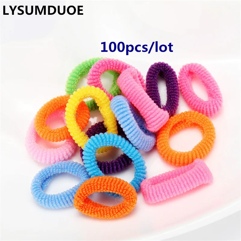 

100Pcs/Lot Girls Hair Accessories Mini Elastic Hair Bands Ponytail Holder Candy Towel Ring Rope Hairband Kids Hair Accessories