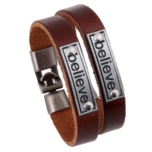 Letter”Believe” Leather Bracelets Charm Men Women Punk Vintage Bracelet Personality Bangles Creative Jewelry Lovers Gift FS018
