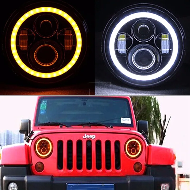7 inch DRL Angel Eyes 60W LED Headlight+4 inch 30W Halo Fog Light For Jeep Wrangler RED.j4g.j74
