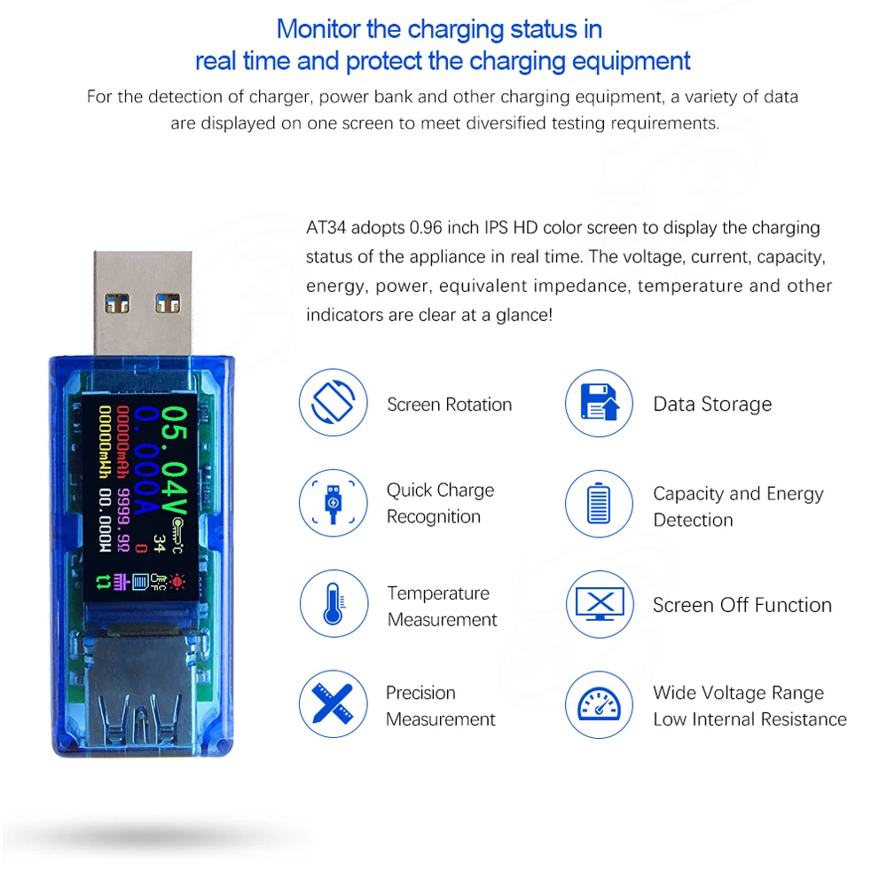 USB3.0 цветной ЖК-дисплей Напряжение Ток мощность Батарея заряд измерительный прибор Многофункциональный USB Тестер
