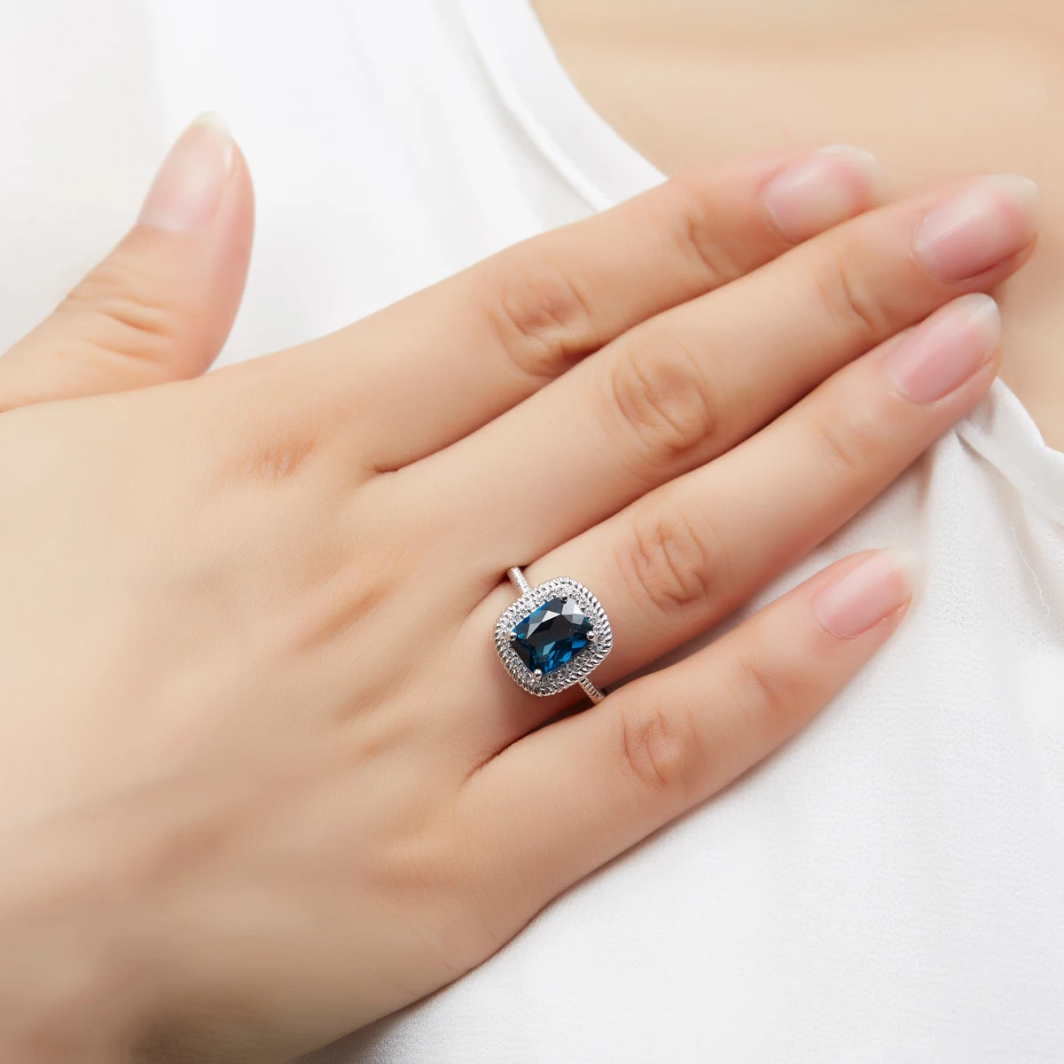 

Hutang Genuine London Blue Topaz Ring Solid 925 Sterling Silver Gemstone Fine Jewelry Women Wedding Party Brand Jewelry