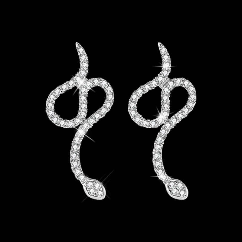 

2018 Fashion New Arrival Fashion Gold/ Sliver Personality Inlay Rhinestone Snake Earring For Women