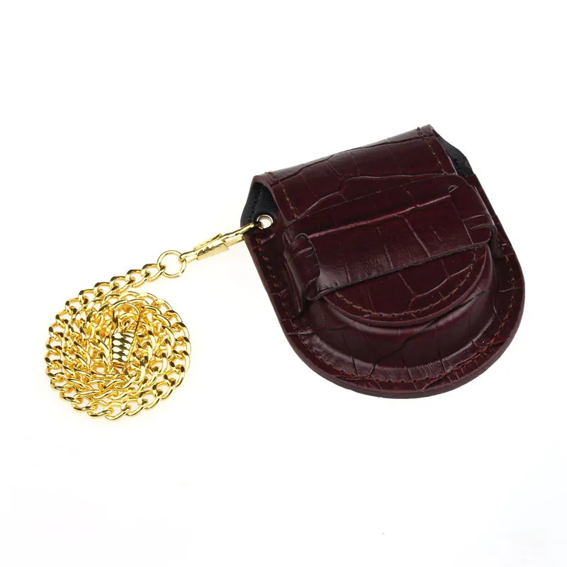 

i066 high quality Brown Bamboo pattern Pocket Watch Holder Box Coin Purse Bag With Chain