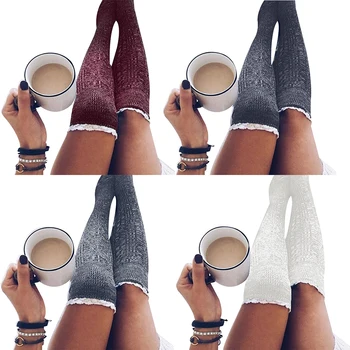 

Hot Sale Lace Long Thigh High Winter Boots Stocking Pile Women Knit Girl
