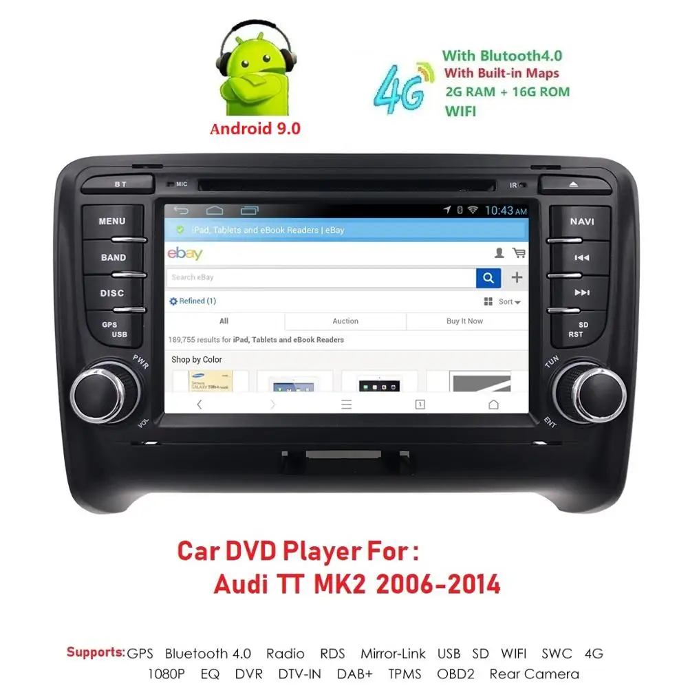 Ossuret 2 Din 7 "Android 9,0 четырехъядерный процессор навигации автомобильное радио DVD плеер для Audi TT MK2 8J 2006 2007 2008 2009 2010 2011 2012