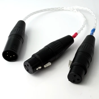 

4-pin XLR Male Balanced to 2x 3-pin XLR Female Balanced Headphone Audio Adapter 5N PCOCC 8 cores Silver plated cable