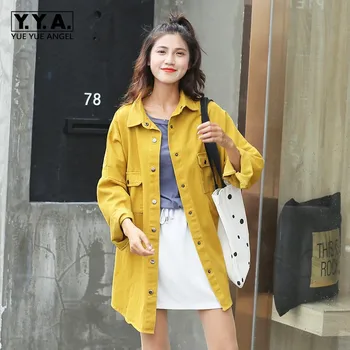 

New Arrival Women Denim Jacket Fashion Solid Lapel Collar Outwear Casual Harajuku Long Coats Streetwear Loose Fit Jacket