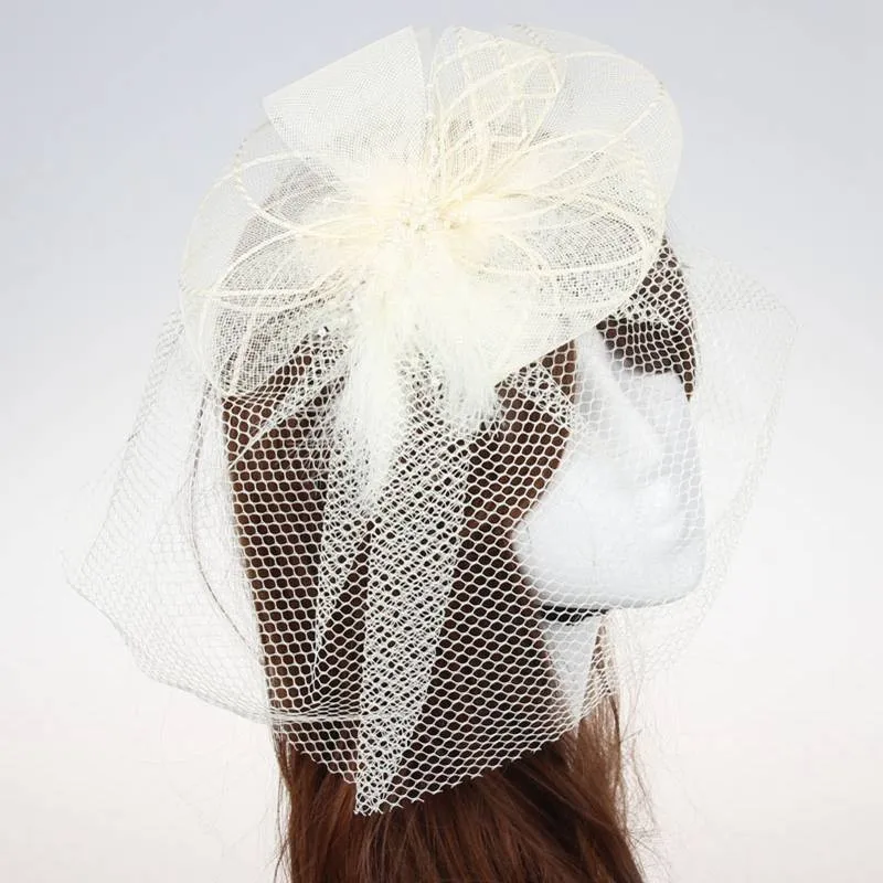 Розничная, Очаровательная Коктейльная шляпа для свадьбы, праздника, для женщин, французская вуаль, повязка на голову для волос, винтажная мода, женские вечерние аксессуары - Цвет: beige