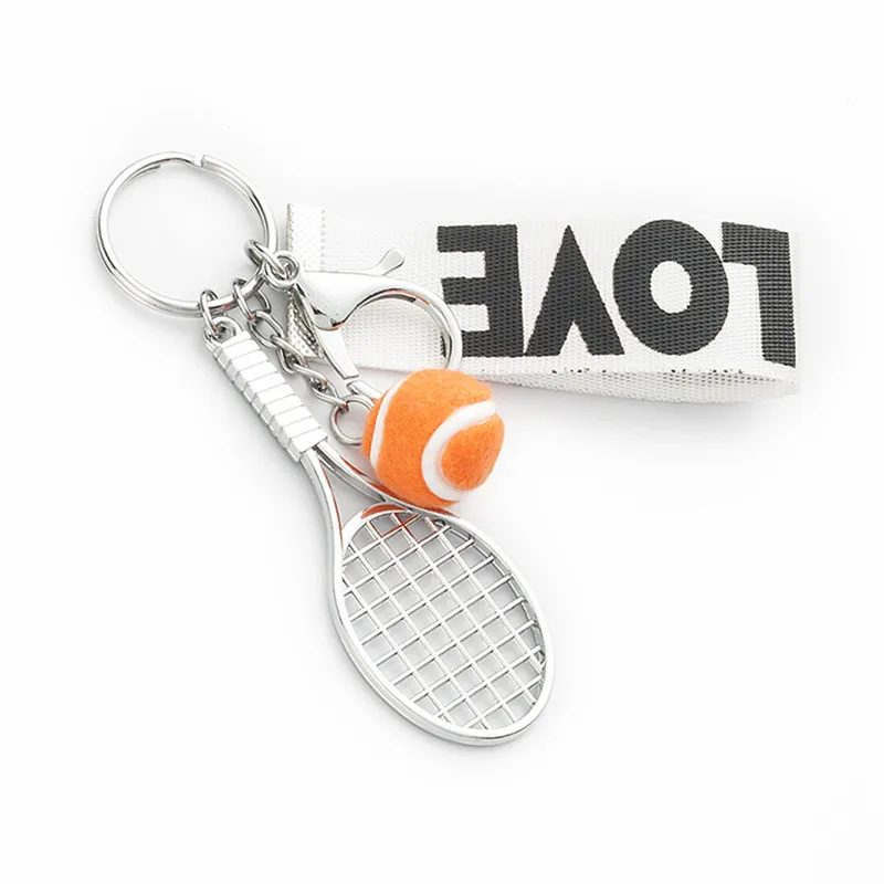 

2019 New Fashion jewelry keychain Factory direct mini simulation tennis metal keychain ribbon lanyard letter bag ornaments gifts