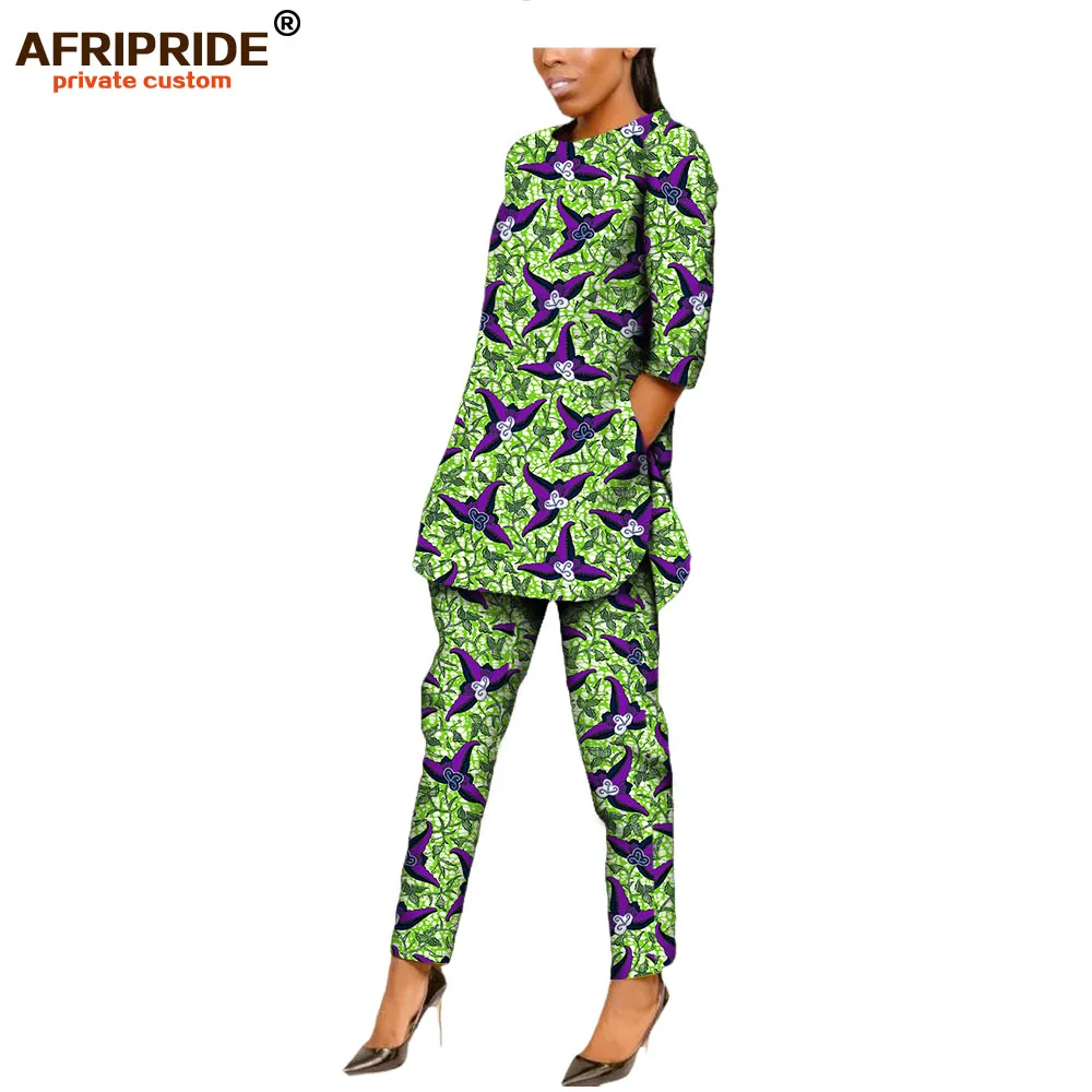 Осенний женский костюм в африканском стиле AFRIPRIDE, индивидуальный повседневный костюм с полурукавом и открытым верхом+ штаны длиной до щиколотки, A722623 - Цвет: 474j